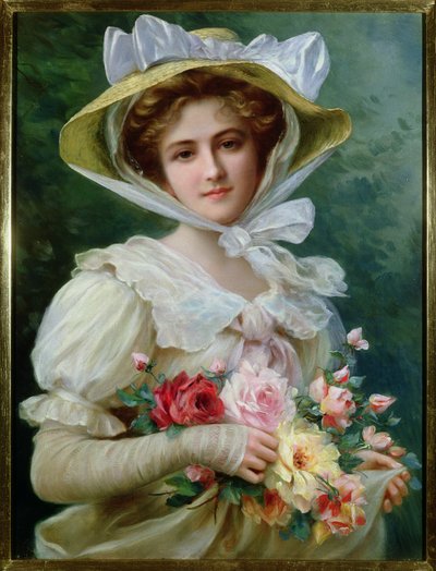 Dama Elegante con un Ramo de Rosas de Emile Vernon